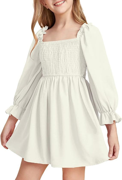 Haloumoning Mädchen Kleid Rüschen Langarmkleid A-Linie Freizeitkleid Chiffon Prinzessin Partykleid Festlich Herbst Winter Kleid für Hochzeit Geburtstag Ball