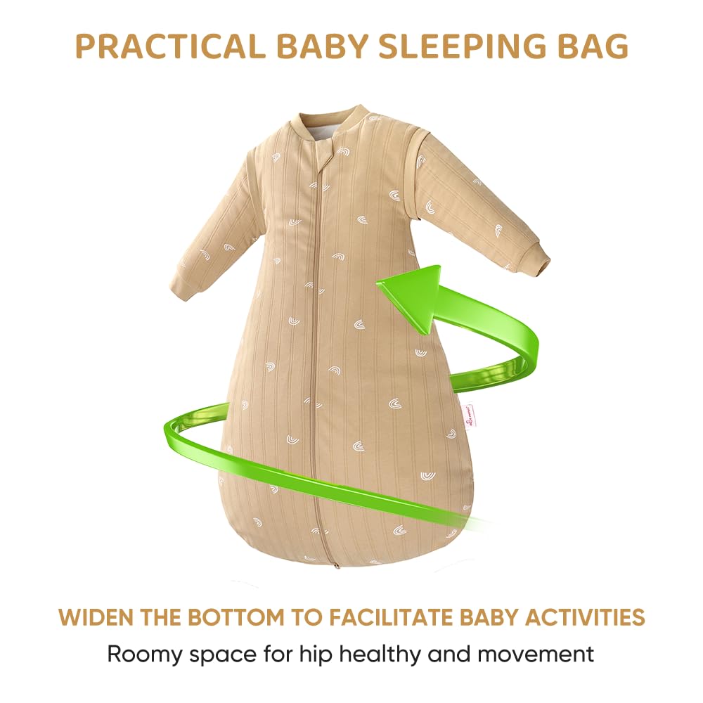 amo nenes Baby Sleeping Bag 2.5 TOG, Baby Autumn Winter Long Sleeve Sleeping Bag, 100% Cotton, Removable Sleeves, Length 72 cm, 0-6 Months (Blue)