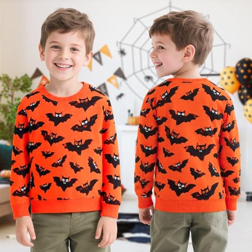 Baogaier Sweatshirt für Jungen Halloween Kürbisse Fledermaus Drucken Baumwolle Pullover Kinder Langarm Rundhalsausschnitt Shirt Activewear Tops Kleinkind Kleidung 2-7 Jahre, Gr.92-122