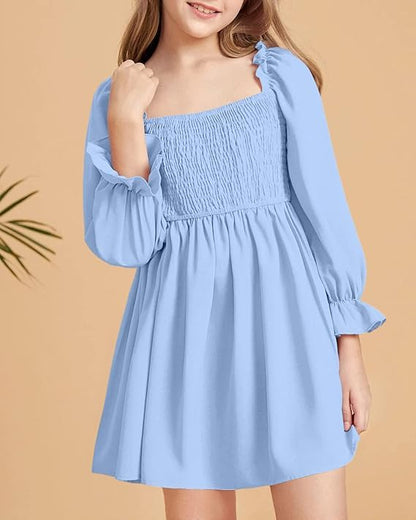 Haloumoning Mädchen Kleid Rüschen Langarmkleid A-Linie Freizeitkleid Chiffon Prinzessin Partykleid Festlich Herbst Winter Kleid für Hochzeit Geburtstag Ball