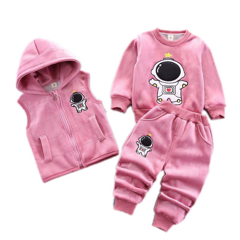 Odziezet Toddler Warm Outfit Children's Hooded Sleeveless Vest Suit Baby Winter Three Piece Outfits Child Long Sleeve Sweatshirt Trousers Sets Babies Cartoon Bear Clothing 0-4 Years
