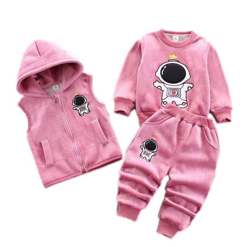 Children Warm Clothes Children Jumpsuit Vest Sleeveless Hooded Child Winter Three Pieces Clothes Child Long Sleeve Sweatshirt Pants Set Children Cartoon Bear Clothes 0-4 Years