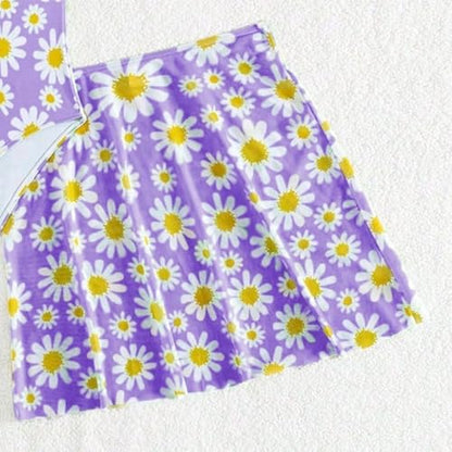 JiAmy Mädchen EIN Stück Badeanzug mit Rüschenrock Sommer Strand Badeanzug Daisy Floral Mädchen Bademode für 8-12 Jahre (120-160cm)
