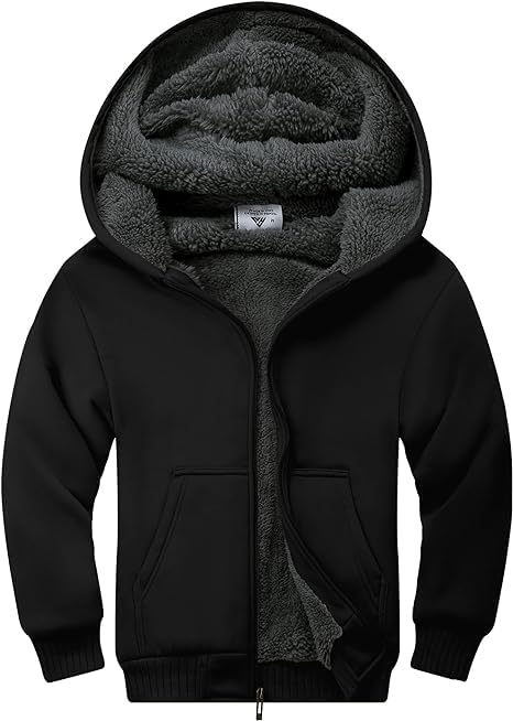 LLdress Fleece Jacket Boys Hoodie with Zip Children's Hoodie Boys Warm Hooded Jacket Causal Winter Ourdoor Sweat Jacket with Fleece Lining Hooded Jackets for Boys