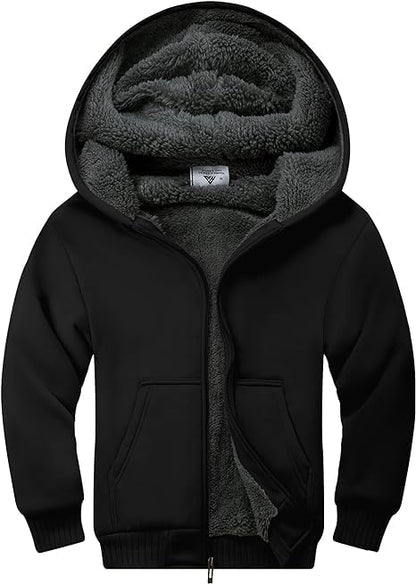 LLdress Fleece Jacket Boys Hoodie with Zip Children's Hoodie Boys Warm Hooded Jacket Causal Winter Ourdoor Sweat Jacket with Fleece Lining Hooded Jackets for Boys