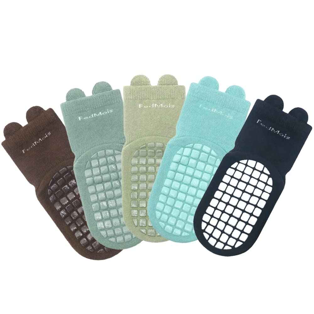 Pack of 5 Baby Toddler ABS Non-Slip Socks, Trainer Socks, Animal Motifs, Cotton