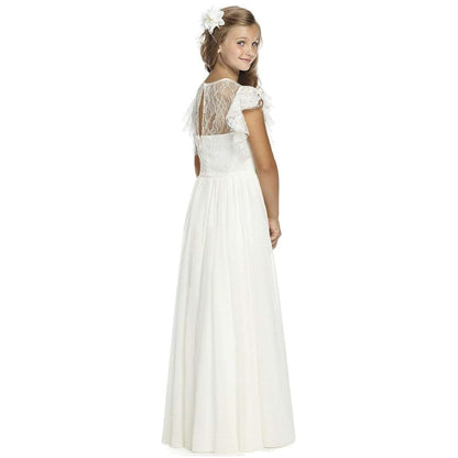 TYHTYM Blumenmädchen Kleid, Festzug, Hochzeit, Spitzenkleid, Abschlussballkleid, Mädchen, Partykleid, Flattern Ärmel, Weiß
