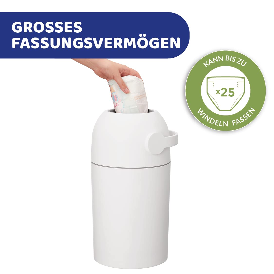 Chicco Windeleimer Odour Off, geruchsdichtes System, platzsparender Baby Windeleimer mit Deckel, einfach zu benutzen und zu reinigen, Ohne Nachfüllkassetten, funktioniert mit herkömmlichen Tüten
