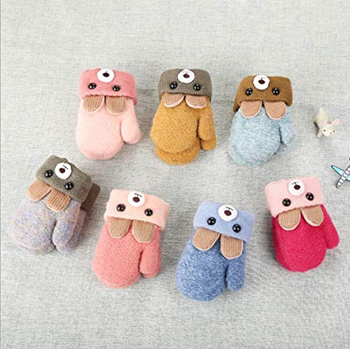 Kids Winter Gloves Mittens Baby Cartoon Mitten Neck Gloves Thick Double Knitted Glove with Plush,0 - 3 years old, Playing, Running, Skiing