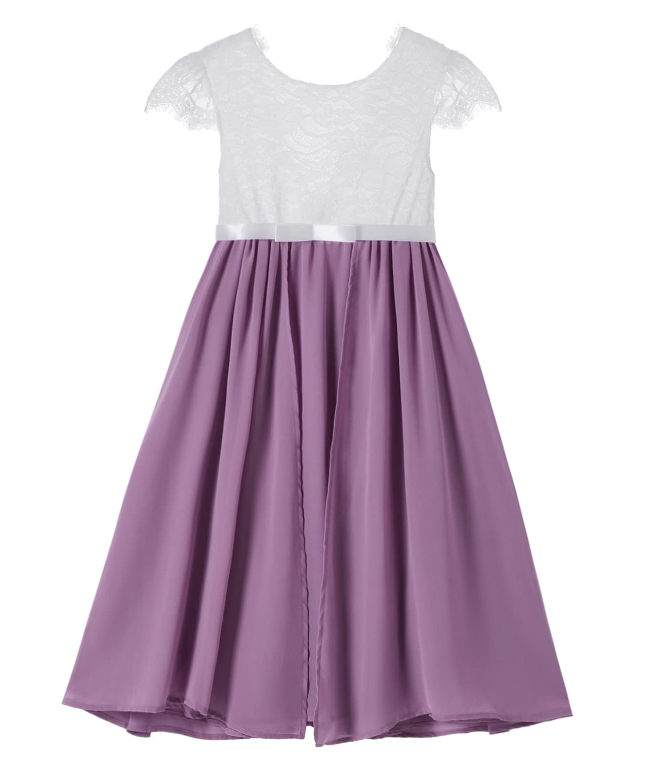 Beganly Mädchen Festtagskleider Spitze V-Rücken Kleid ärmellos Flauschig Tüll Prinzessin Partykleid Blumenmädchen Kleider