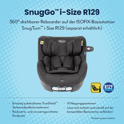 Graco SnugLite™ i-Size R129 Babyschale, ab Geburt bis ca. 12 Monate (40 bis 75 cm), leicht, kompatibel mit ISOFIX-Basisstation SnugTurn™ i-Size R129 (separat), Neugeboreneneinlage, schwarz, Midnight - Meloni2