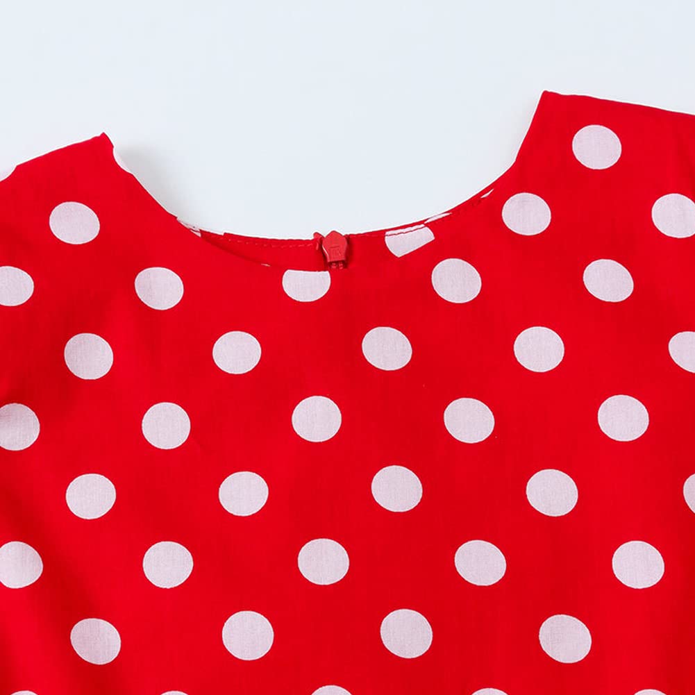 FYMNSI Girls Vintage 1950s Rockabilly Dress Party Dresses Retro Polka Dot Floral Pattern A-Line Party Dresses Pleated Skirt Knee Length for 4-12 Years 