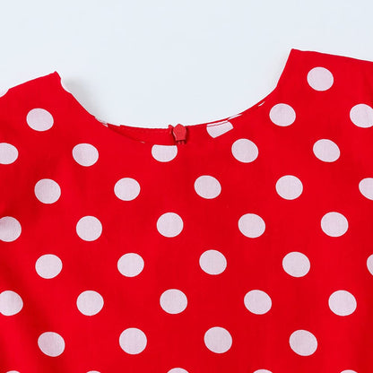 FYMNSI Girls Vintage 1950s Rockabilly Dress Party Dresses Retro Polka Dot Floral Pattern A-Line Party Dresses Pleated Skirt Knee Length for 4-12 Years 