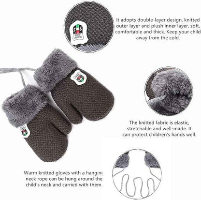 AVJERA 1-3 Jahre Baby Winter Handschuhe Kinder Gestrickte Fäustlinge Warm Verdickte Kinderhandsche Fausthandschuh mit Schnur Outdoor Weich Winterhandschuhe Skihandschuhe Handwärmer für Jungen Mädchen