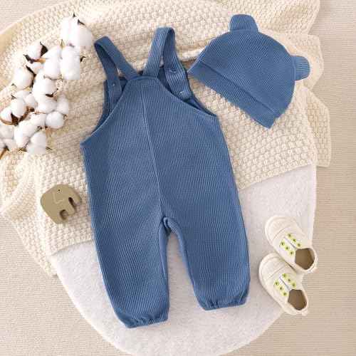 MAHUAOYIXI Toddler Baby Boys Outfits Newborn Baby Boys Clothing Embroidery Elephant Jumpsuits Dungarees Suspender Pants and Hat Infant Boys 2-Piece Clothing Set