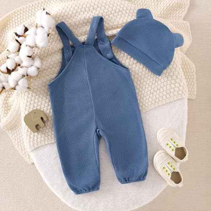 MAHUAOYIXI Toddler Baby Boys Outfits Newborn Baby Boys Clothing Embroidery Elephant Jumpsuits Dungarees Suspender Pants and Hat Infant Boys 2-Piece Clothing Set