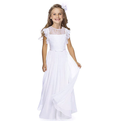 TYHTYM Blumenmädchen Kleid, Festzug, Hochzeit, Spitzenkleid, Abschlussballkleid, Mädchen, Partykleid, Flattern Ärmel, Weiß