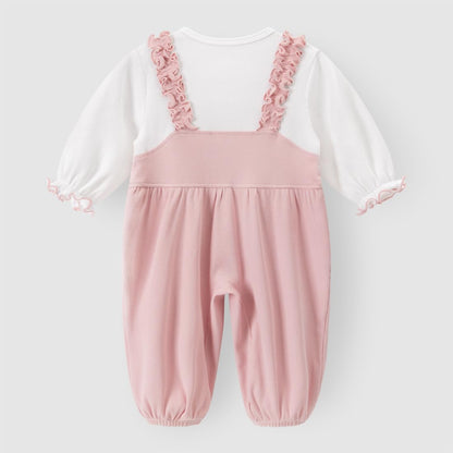 gurcooc Newborn Baby Girl Romper Ribbed Long Sleeve Bodysuit Floral Ruffle Jumpsuit Onesie Outfit Set, 0-18 Months