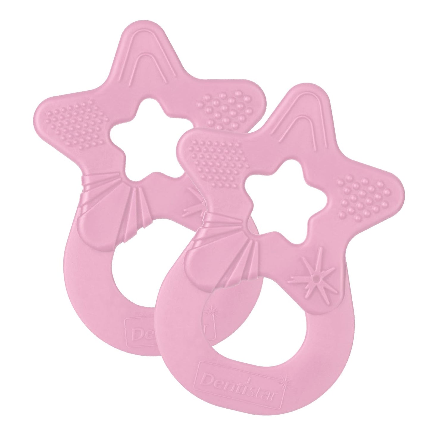 Dentistar Beißring 2er-Set – Teether für Babys & Kleinkinder ab 3 Monate – Baby Beißring mit Griff aus weichem Material zur Zahnungshilfe & Massage – Made in Germany – Pink & Lila
