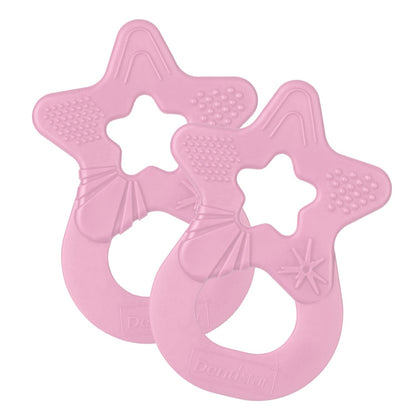 Dentistar Beißring 2er-Set – Teether für Babys & Kleinkinder ab 3 Monate – Baby Beißring mit Griff aus weichem Material zur Zahnungshilfe & Massage – Made in Germany – Pink & Lila