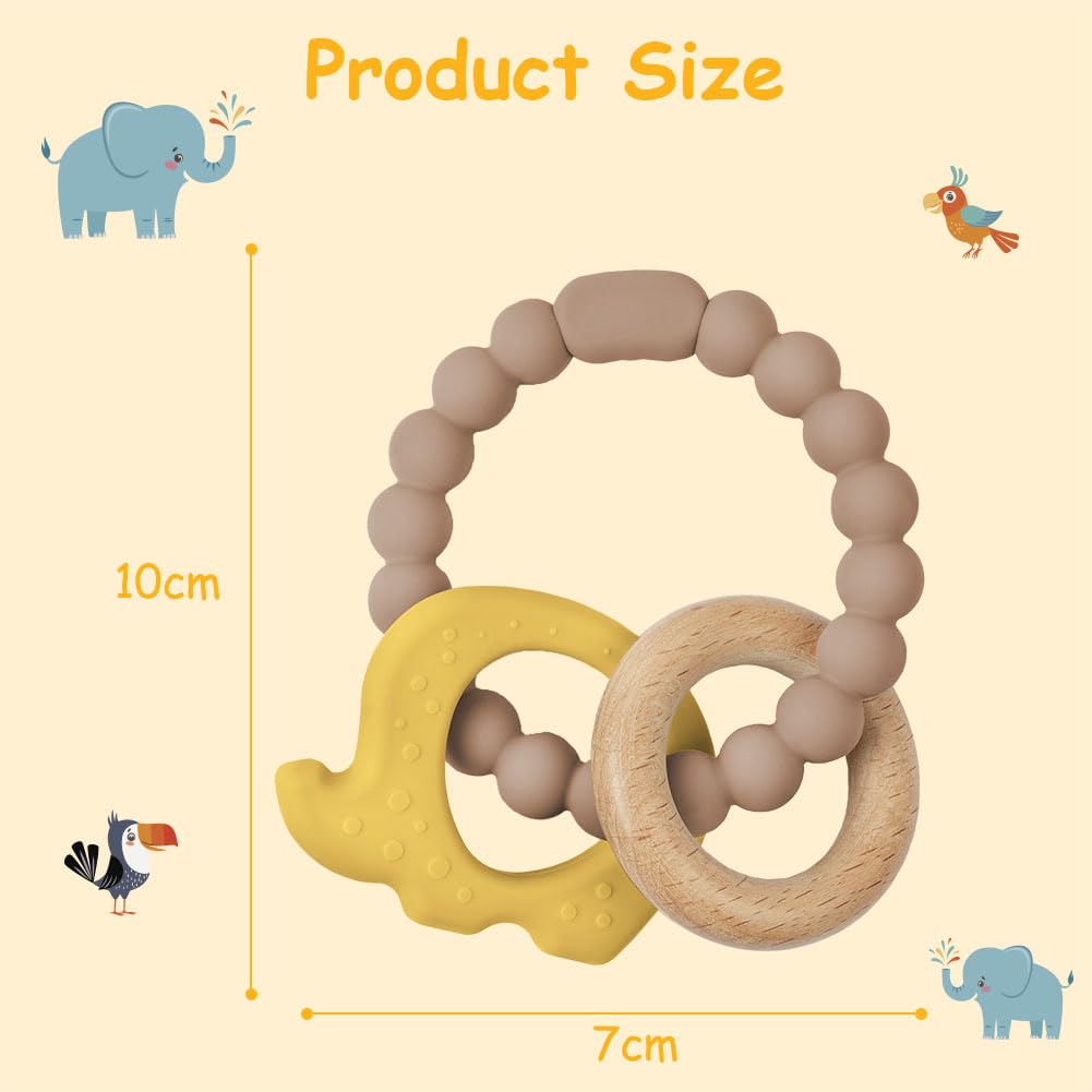 Vicloon Beißring für Babys, Beißring Spielzeug aus Silikon und Holzringe, Baby Zahnungshilfe BPA-frei, Schmerzlindernde Zahnen Nursing Zubehör für ab 3 Monaten Babys(Wal Blau)