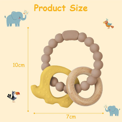 Vicloon Beißring für Babys, Beißring Spielzeug aus Silikon und Holzringe, Baby Zahnungshilfe BPA-frei, Schmerzlindernde Zahnen Nursing Zubehör für ab 3 Monaten Babys(Wal Blau)