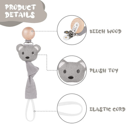 Vicloon Schnullerkette Baumwolle,3 Stück Schnullerkette Baby for Mädchen und Jungs,Baby Schnullerkette Clip Geschenk zum Baby -Bär