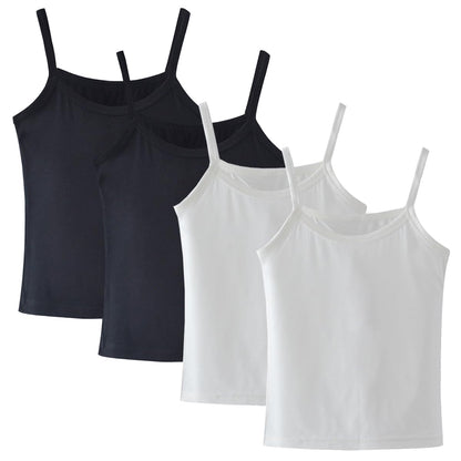 Lohhbve 4er-Pack Klassische, solide Camisole-Unterhemden für Kinder für 2–10 Jahre, Kleinkind-Mädchen, Baumwoll-Racerback-Tanktop, Multipack