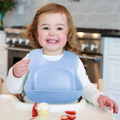 Vicloon Silikon Baby Lätzchen, 2 Stück Baby Lätzchen mit Auffangschale, BPA Frei, Einfache Reinigung, Wasserdicht Silikon-lätzchen für Jungen Mädchen, Kaninchen-Einhorn（Rosa）