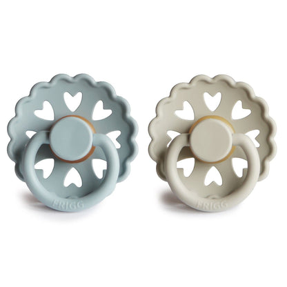 FRIGG Fairytale Schnuller 2 Packung | Latex Schnuller | BPA-Frei | Hergestellt in Dänemark | Symmetrischer Sauger in Kirschform (Twilight Mauve/Primrose, Größe 1 (0-6 Monate))