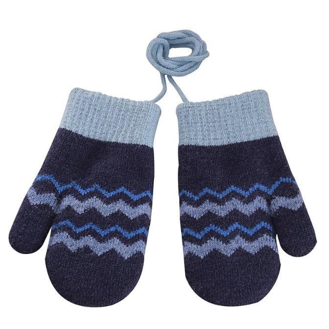 Kids Winter Gloves Mittens Baby Cartoon Mitten Neck Gloves Thick Double Knitted Glove with Plush,0 - 3 years old, Playing, Running, Skiing