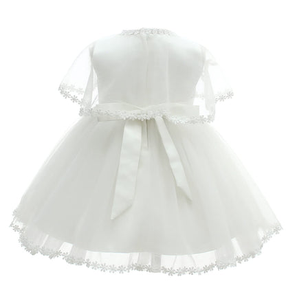 Baby Mädchen Weiße Taufe Kleid mit Kapuze Neugeborene Taufe Kleid Spitze Kleid für Hochzeit Geburtstag