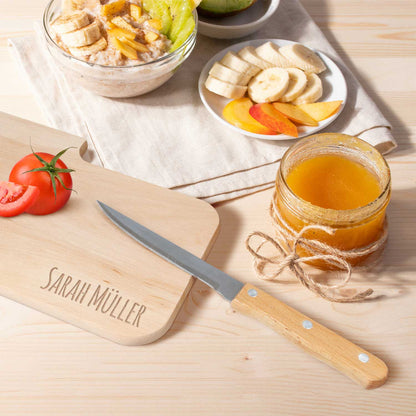 Frühstücksbrettchen mit Gravur - Inklusive Messer - Personalisiert mit Namen