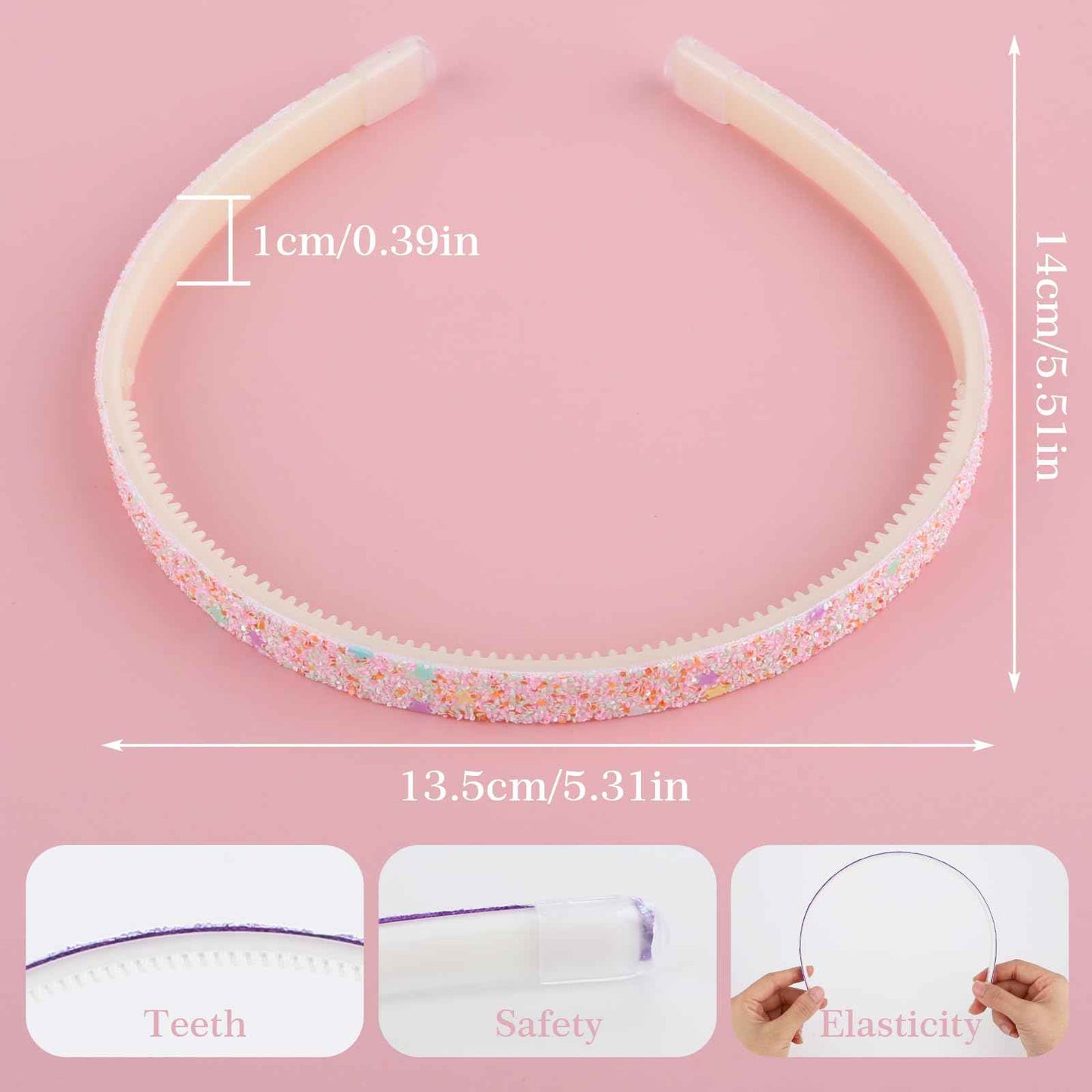 WLLHYF Pack of 4 Glitter Headbands, Colourful Hair Accessories, Plastic, Glittering, Cute, Non-Slip, Thick, Glittery, Confetti, Rainbow Hair Bands with Teeth for Little Girls (2 Gradient 2 Stars)