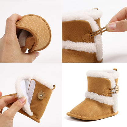 Baby Winter Warm Snow Boots Newborn Baby Girls Boys Soft Sole Buttons Fleece Boots Infant Toddler First Walker Shoes
