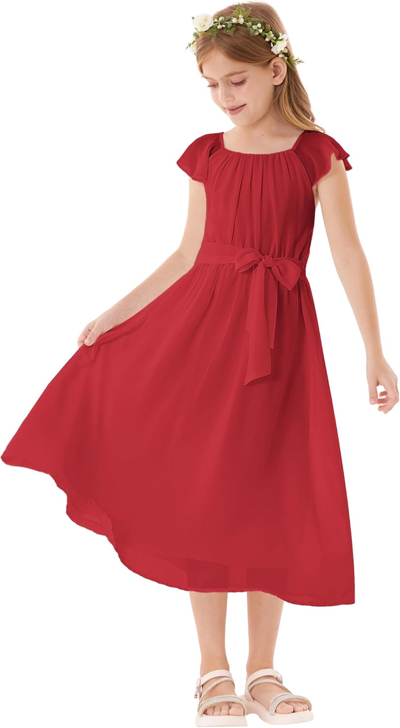 GRACE KARIN Girls Summer Dress Elegant Chiffon Princess Long Dress Wedding Guest Evening Dress for Teenage Girls 5-14 Years 