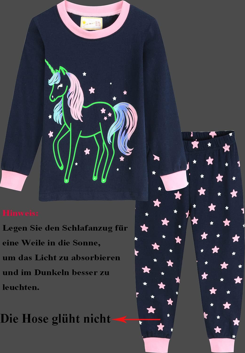 EULLA Kinder Mädchen Schlafanzüge Langarm Baumwolle Winter Pyjama Set Einhorn Prinzessin Dino Hase Eule Zweiteilig Nachtwäsche 1-10 Jahre 92 98 104 110 116 122 128 134 140