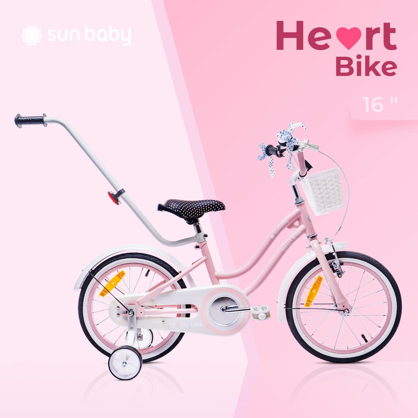sun baby Mädchenfahrrad 12, 14 und 16 Zoll Radgröße Heart Bike zur Auswahl, mit Abnehmbarer Schubstange, Kinderfahrrad für Mädchen von 2 bis 6 Jahre
