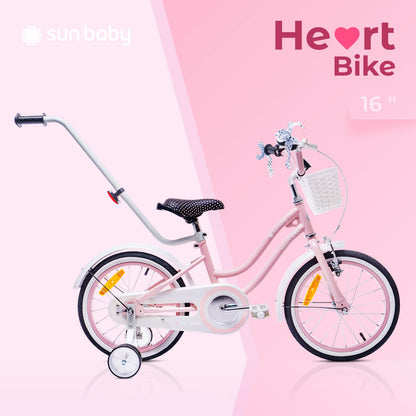 sun baby Mädchenfahrrad 12, 14 und 16 Zoll Radgröße Heart Bike zur Auswahl, mit Abnehmbarer Schubstange, Kinderfahrrad für Mädchen von 2 bis 6 Jahre
