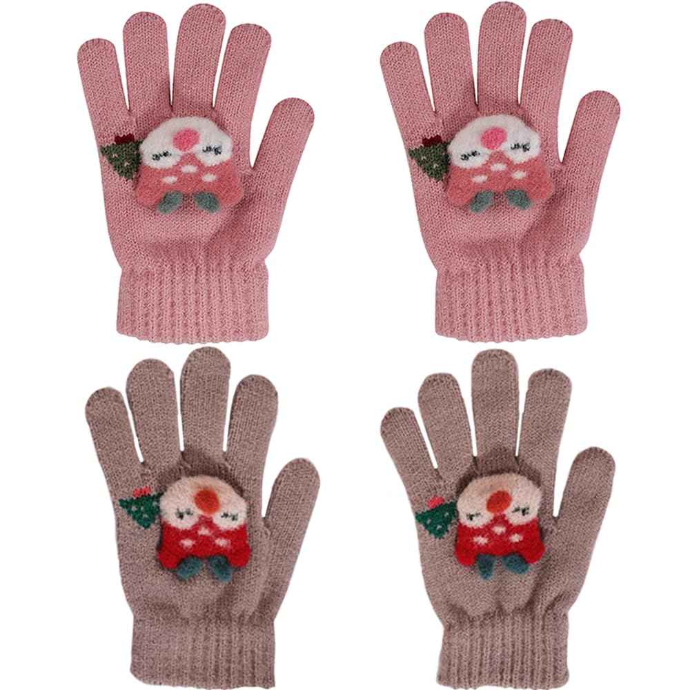ZDQC 2 Paar Warme Strickhandschuhe Kinder,Süße Handschuhe Kinder,Handschuhe Kinder Stretch,Winter Warme Strickhandschuhe,Vollfinger Handschuhe,Fingerhandschuhe Kinder Winter