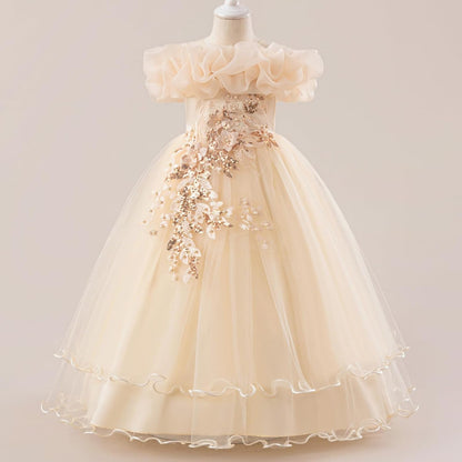 Kinder Mädchen Blumenmädchen Kleider Bestickt Hochzeit Brautjungfer Kleider Trägerlose Prinzessin Kleider Klavier Kostüme