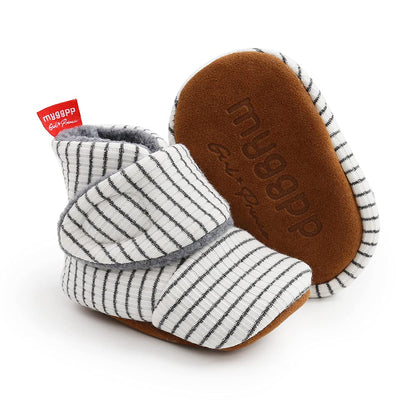 Sehfupoye Toddler Baby Boys Girls Cotton Booties Shoes Striped Soft Sole Newborn First Hiking Shoes Warm Fleece Boots 0-18M