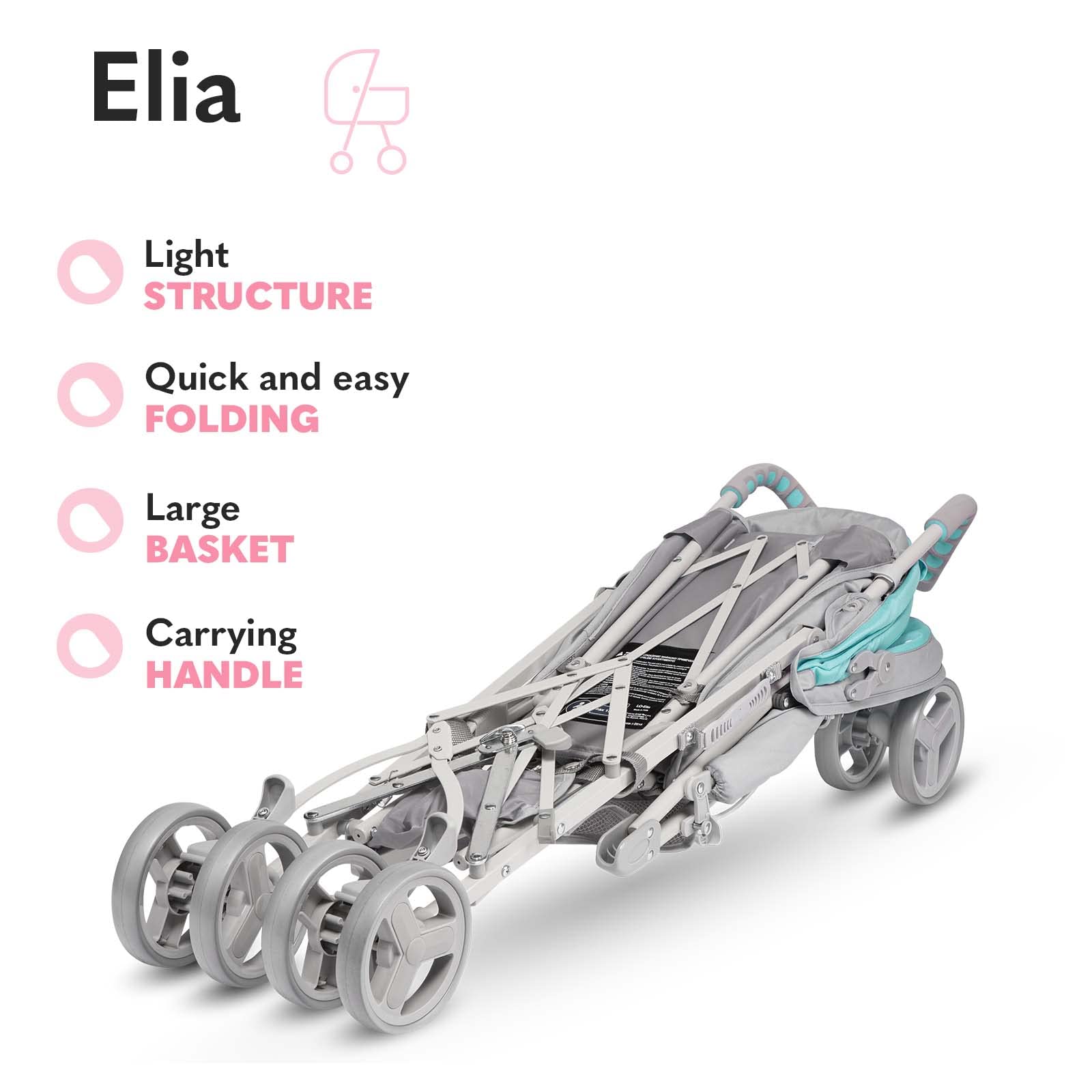 LIONELO Elia Buggy Small Foldable Pushchair up to 15 kg, Back and Footrest Adjustment, Rear Wheel Brake, Mosquito Net, Shopping Basket - Meloni2