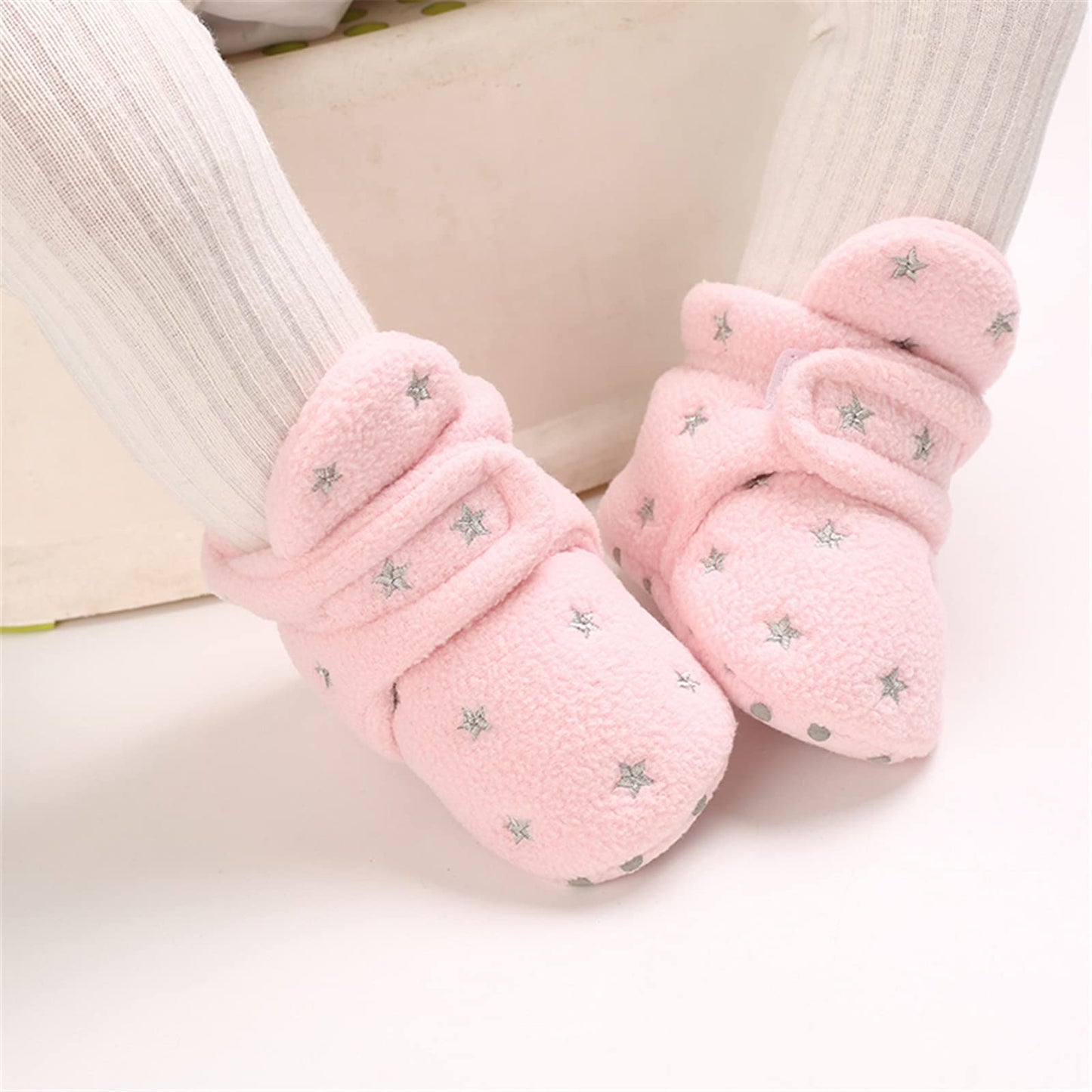 Newborn Warm Winter Booties, Organic Cotton Lining and Non-Slip Stripes, Booties, Sock Shoes for Winter with Soft Sole, Crawling Shoes, Size 0 - 18 Months, Baby Boys and Girls, Prewalker and Toddler Shoes