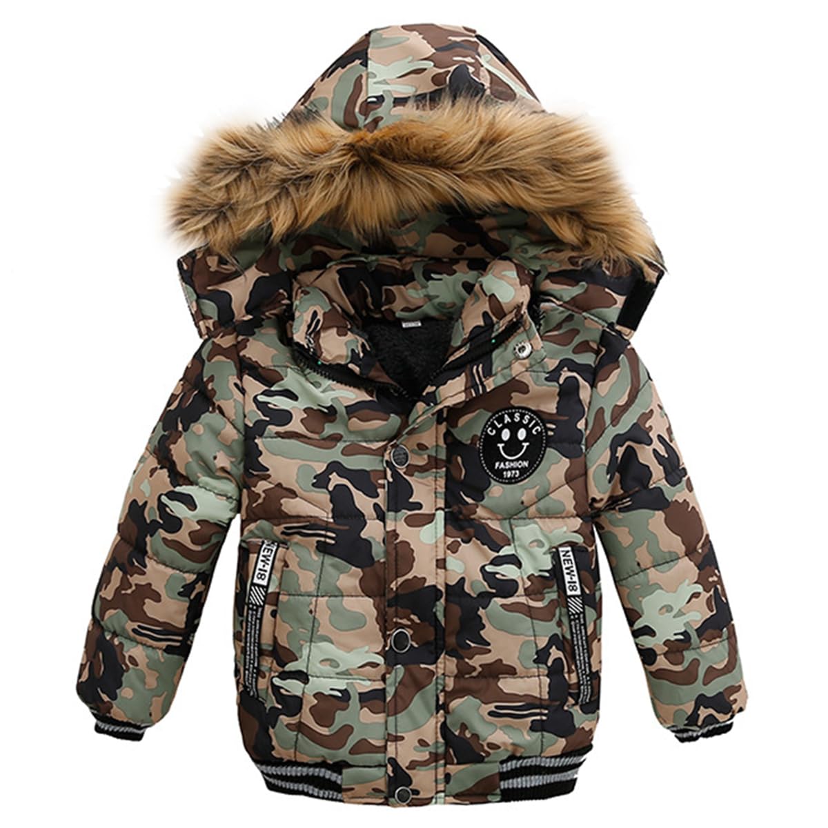linboo Boys' Winter Jacket, Outdoor Coat, Parka with Fur Hood, Quilted Jacket, Cotton, Children's Jacket, Warm Winter Coat, Lined Winter Hooded Jacket