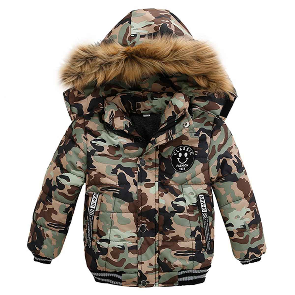 linboo Boys' Winter Jacket, Outdoor Coat, Parka with Fur Hood, Quilted Jacket, Cotton, Children's Jacket, Warm Winter Coat, Lined Winter Hooded Jacket
