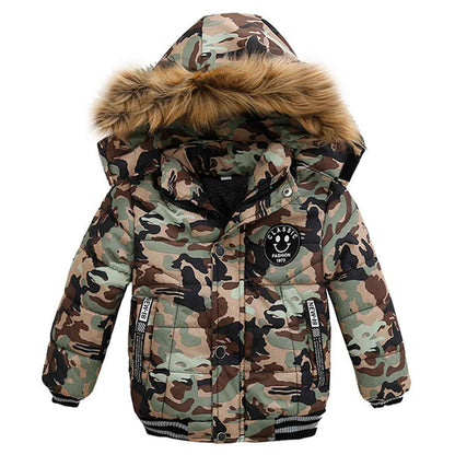 linboo Boys' Winter Jacket, Outdoor Coat, Parka with Fur Hood, Quilted Jacket, Cotton, Children's Jacket, Warm Winter Coat, Lined Winter Hooded Jacket