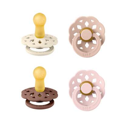 BIBS Boheme Schnuller 4er-Pack. BPA-frei, Kirschform Nippel. Naturkautschuk/Latex, Hergestellt in Dänemark. Größe 1/2, (0-6 Monate/6-18 Monate), (4er Pack), Vanilla Mix - Meloni2