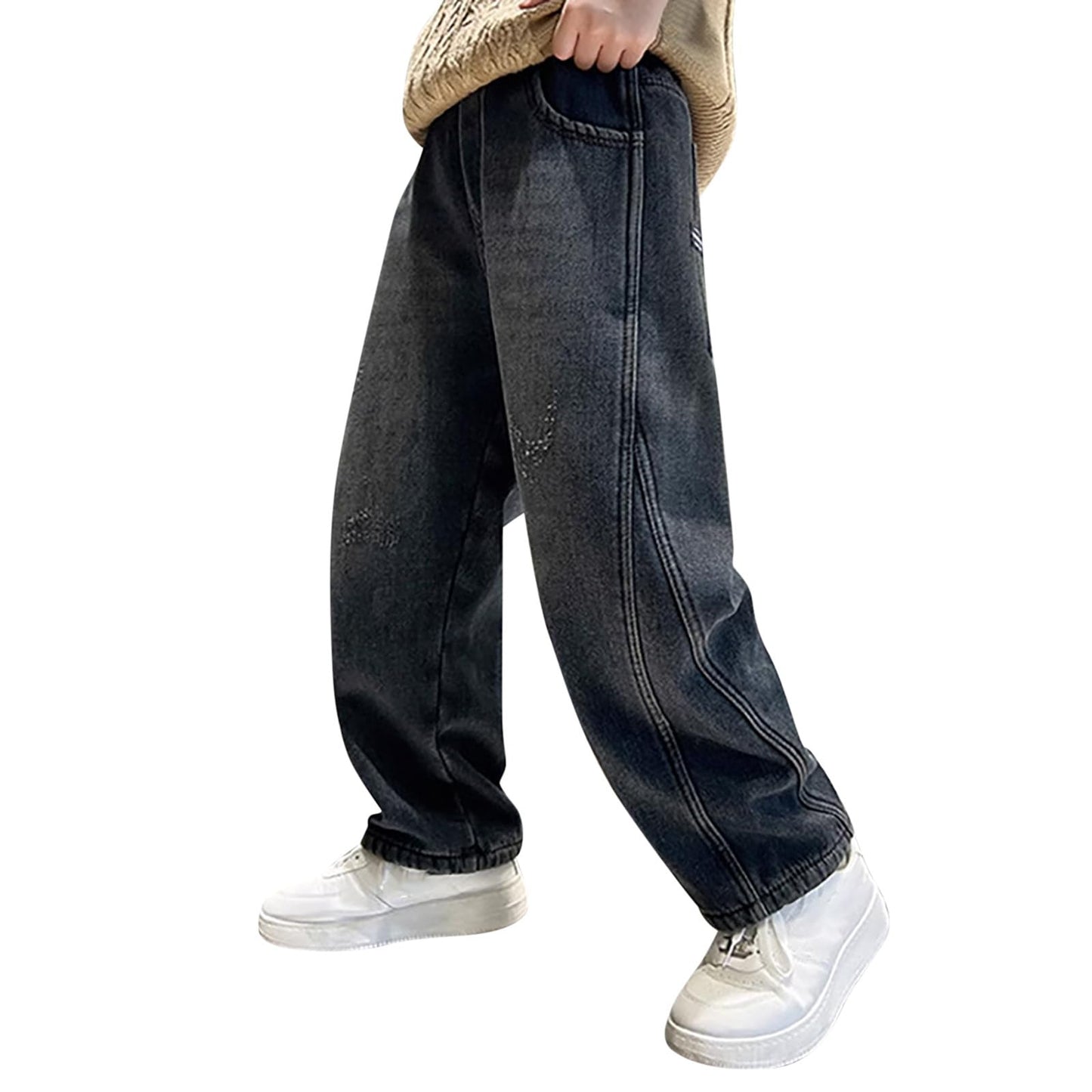 Children's Baggy Jeans Boys Wide Leg Jeans Loose Fit Denim Vintage Trousers Casual Wide Leg Jeans Streetwear Outdoor Vintage Loose Fit Baggy Jogging Bottoms Boys Black Trousers Cargo Trousers Pants