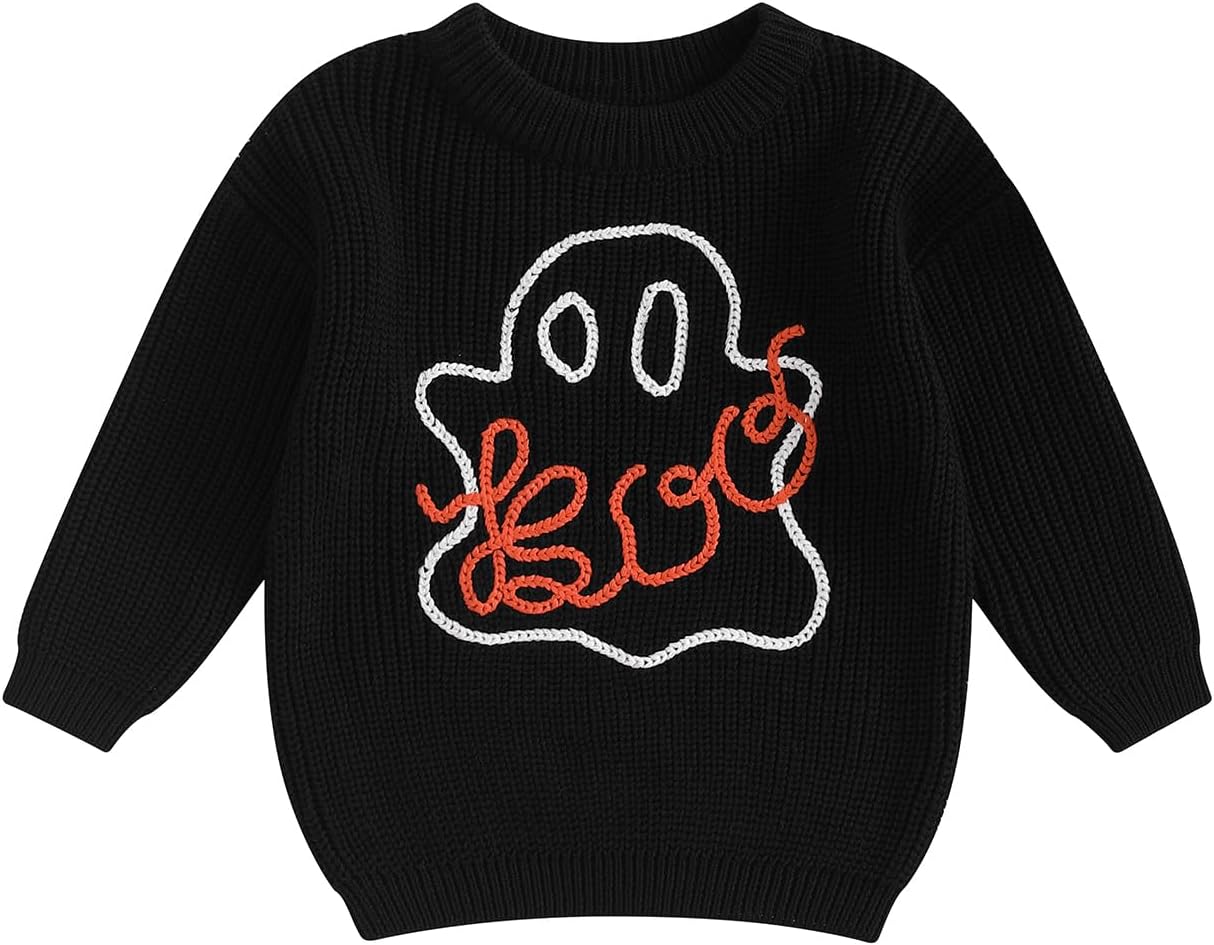 Yassiglia Baby Halloween Strickpullover Kleinkinder Kürbis/Geist Sweatshirt Langarm Rundhals Gestrickter Pullover Neugeborenes Baby My First Halloween Outfit